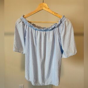H&M Light Blue Off-Shoulder Women's Cotton Top textured Dot Design Size 6